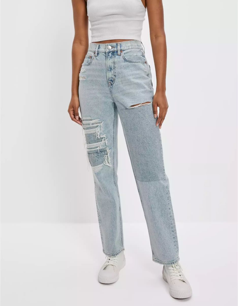 Jean American Eagle AE Strigid Patched Highest Taille '90s Boyfriend Indigo Femme | AUJ-50479114